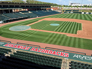 Last year's winner was Blake Anderson, Director of Sports Turf Operations at the University of Arkansas. Anderson won with his intricate design he produced at Baum Stadium.
