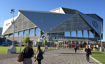 A view of the facade of Mercedes-Benz Stadium. (Photo: AT Staff)