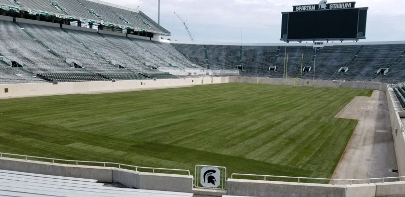The new turf at Spartan Stadium. The University went with natural turf because of its enhanced safety to players. Photo: Amy Fouty
