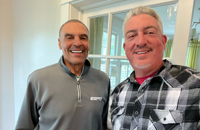 Herm Edwards (left) and AT Editor-in-Chief Seth Jones. (Photo: AT staff)