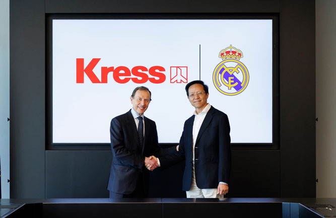 Kress CEO Don Gao and director of institutional relations at Real Madrid Emilio Butragueño. (Photo: Kress)